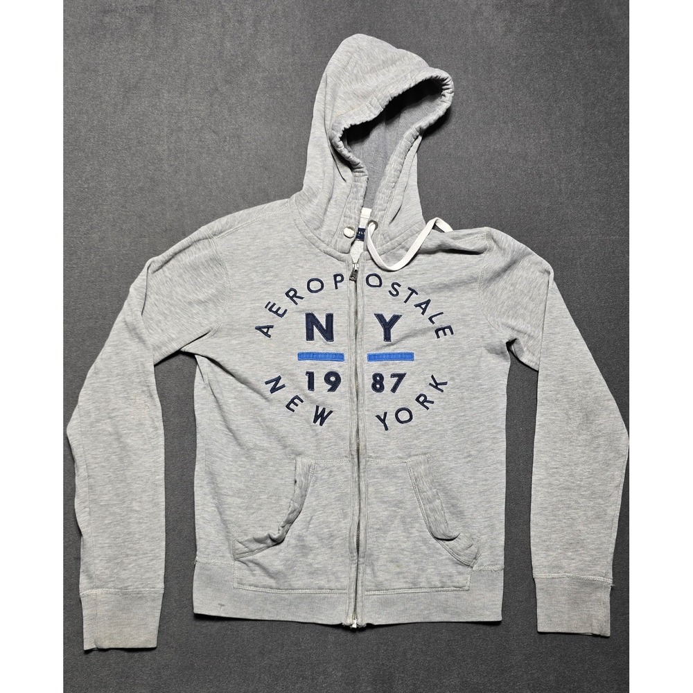 Aeropostale NY 1987 Full Zip Hoodie Sweatshirt Gray‎ XS Extra Small Pullover